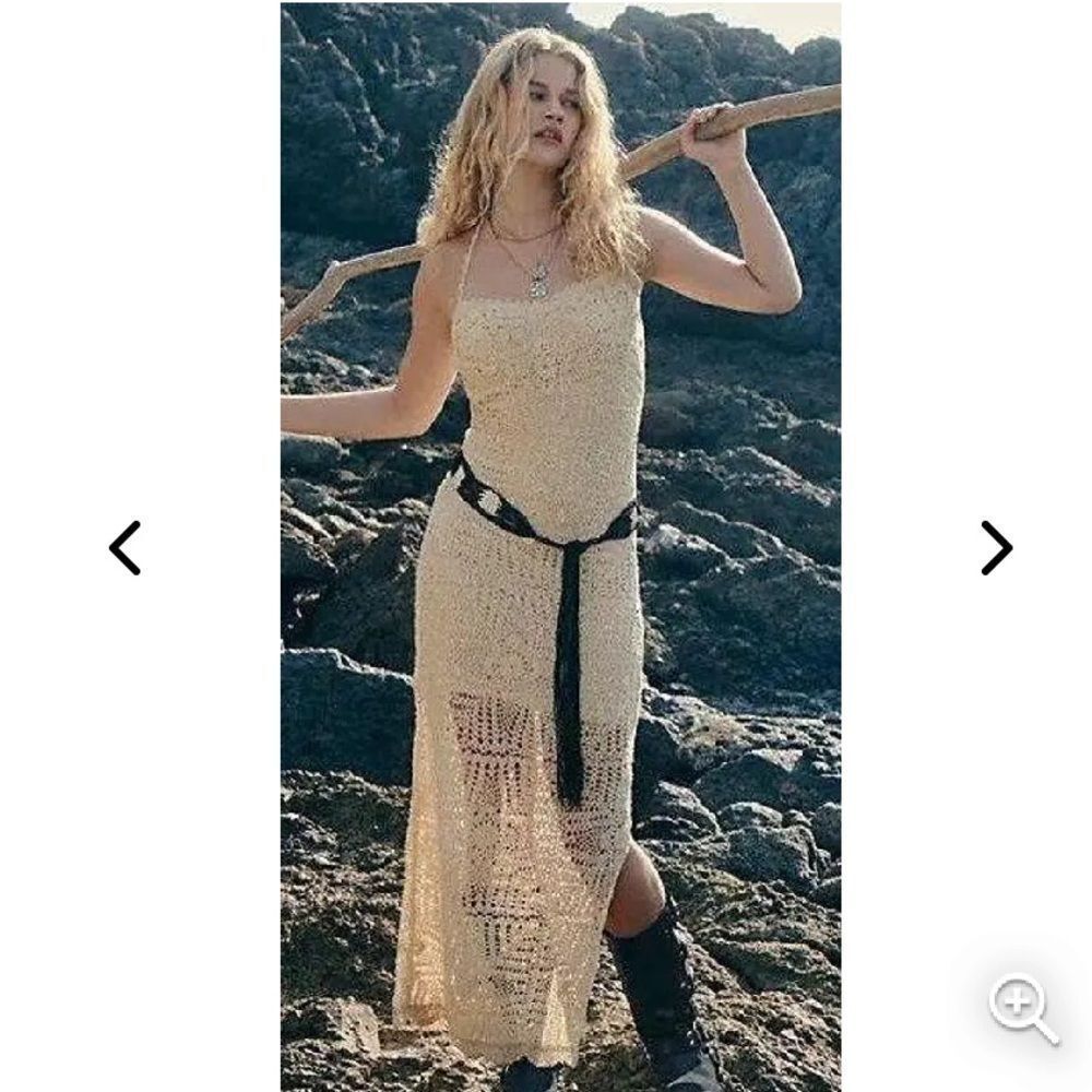 Free People Dahlia Midi Black Crochet Knit Dress size small